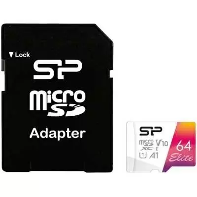 Card de memorie flash Silicon Power microSD Class10 A1 V10 UHS-I + SD adapter, 64GB