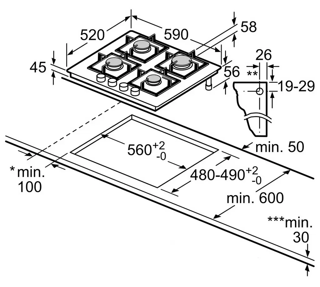 Газовая панель Bosch PNP6B6B90, черный