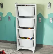 Container pentru jucării Fabulous cu 4 coșuri, alb