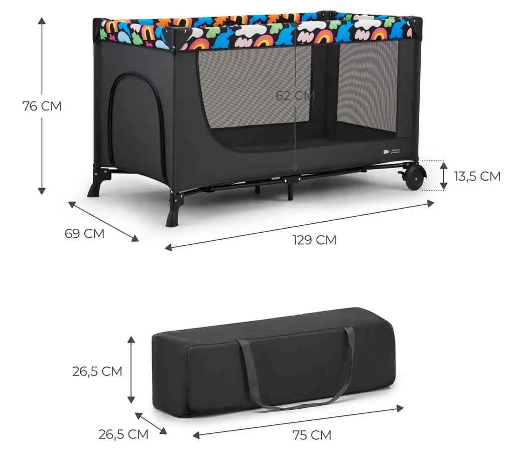 Pat pliabil KinderKraft Joy2 Happy Chapes, negru