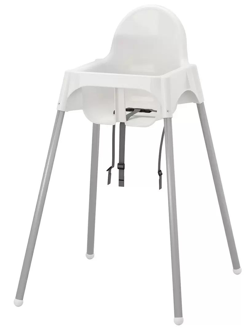 Scaun de masă IKEA Antilop înalt/centură de siguranță, alb/argintiu