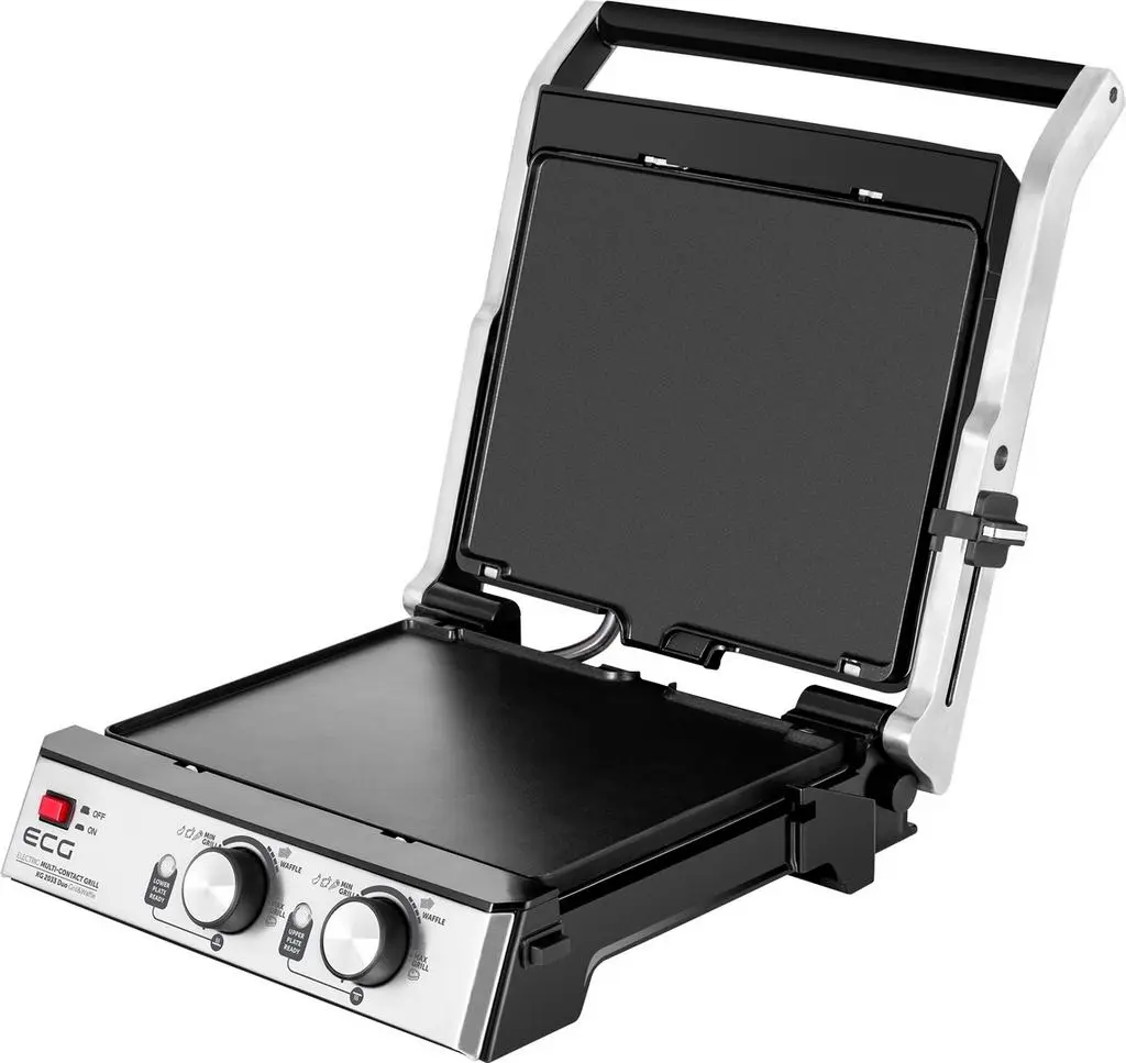 Grătar electric ECG Duo Grill & Waffle KG 2033, inox/negru