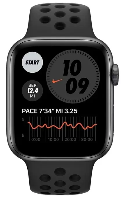 Smartwatch Apple Watch Nike Series 6 44mm, carcasă din aluminiu gri, curea tip sport Nike