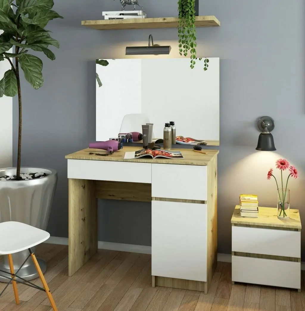 Masă de toaletă Akord P-2/SL 900x600cm Right, stejar artizanal/alb