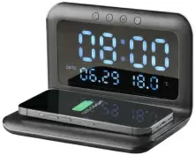 Будильник Cellularline Alarm Clock with Wireless Charging, черный