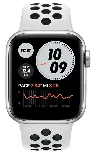 Smartwatch Apple Watch Nike Series 6 44mm, carcasă din aluminiu argintiu, curea tip sport Nike