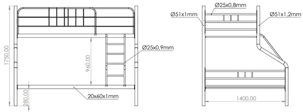 Pat pentru copii Evger R-70XL 90/140x200cm, gri