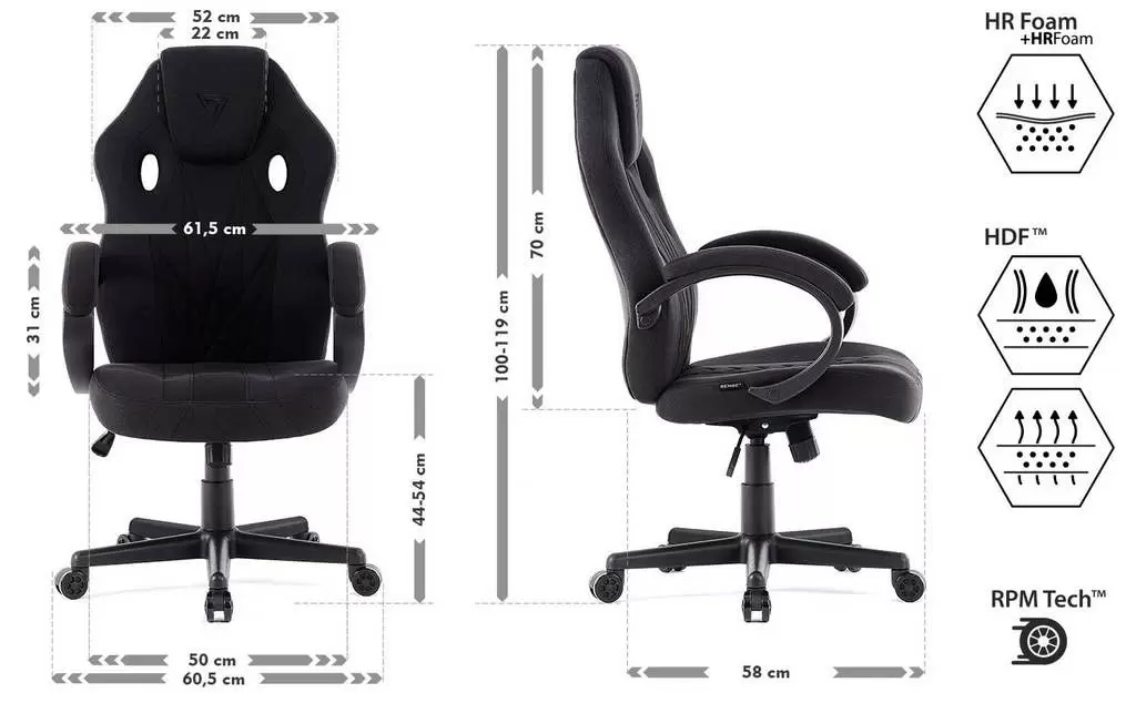 Геймерское кресло SENSE7 Prism Fabric, черный