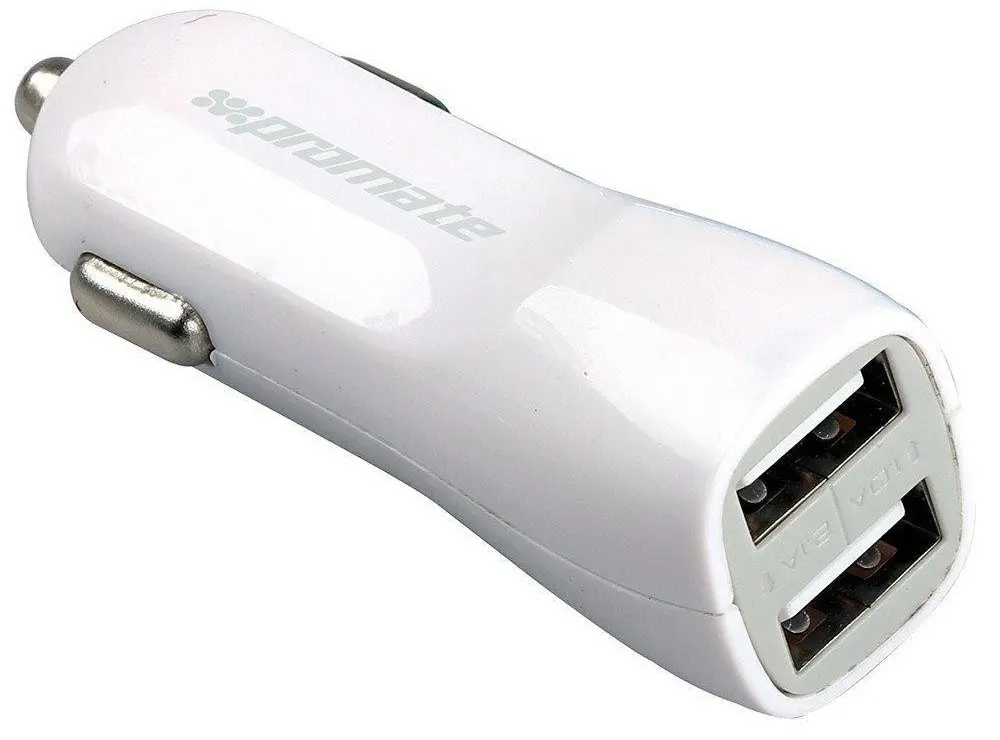 Încărcător auto Promate Vivid 2xUSB, alb