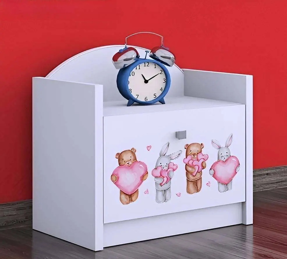 Тумба прикроватная Happy Babies Happy Animals with Hearts, белый на tehnoparc.md Тумба прикроватная Happy Babies Happy Animals with Hearts, белый