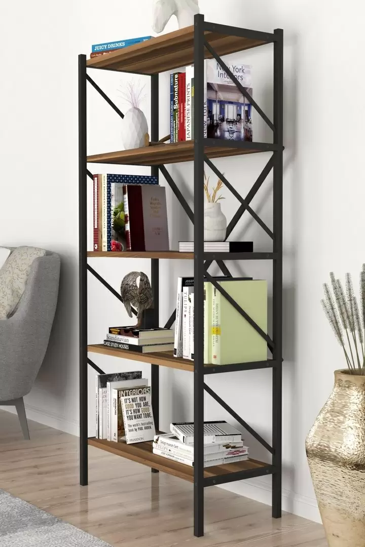 Etajeră Fabulous Shelves Metal 5 sectiuni, nuc/negru