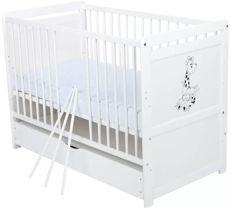 Кроватка BabyNeeds Nadia II Girafa + матрас 10см + ящик, белый