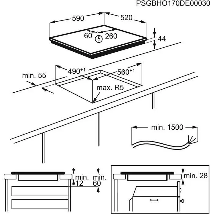 Plită incorporabilă cu inducție Electrolux LIL61424C, negru