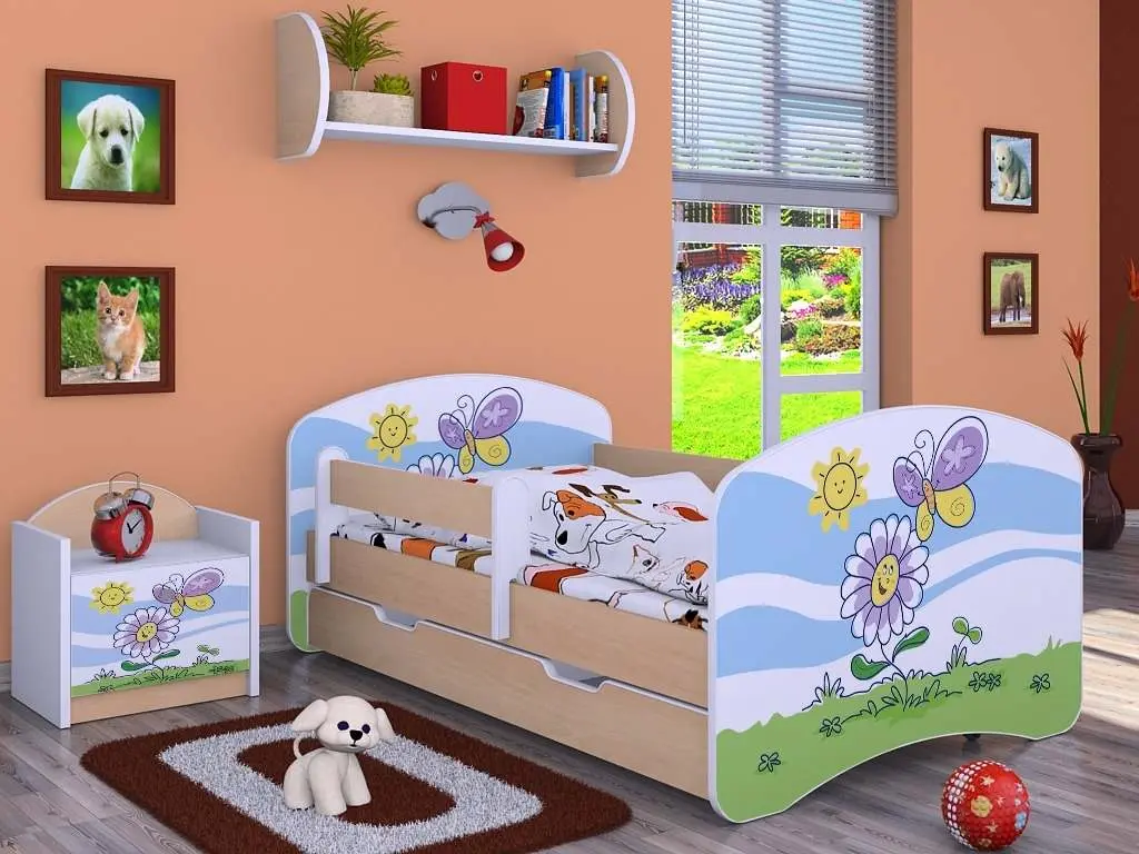 Тумба прикроватная Happy Babies Happy SZN02 Flower And Butterfly, белый/светлая груша на tehnoparc.md Тумба прикроватная Happy Babies Happy SZN02 Flower And Butterfly, белый/светлая груша