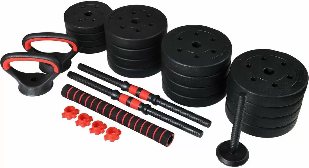 Гантель FunFit Dumbbell Set 40кг 4in1, черный/красный