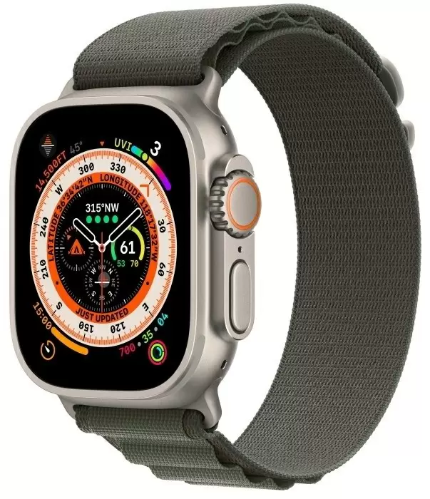 Smartwatch Apple Watch Ultra GPS + Cellular 49mm, carcasă din titan, curea Alpine Loop S/M verde