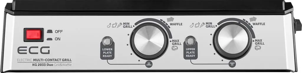 Grătar electric ECG Duo Grill & Waffle KG 2033, inox/negru