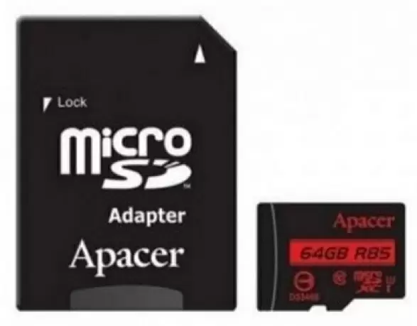 Card de memorie flash Apacer microSDXC R85 UHS-I U1 Class 10 + SD adapter, 64GB