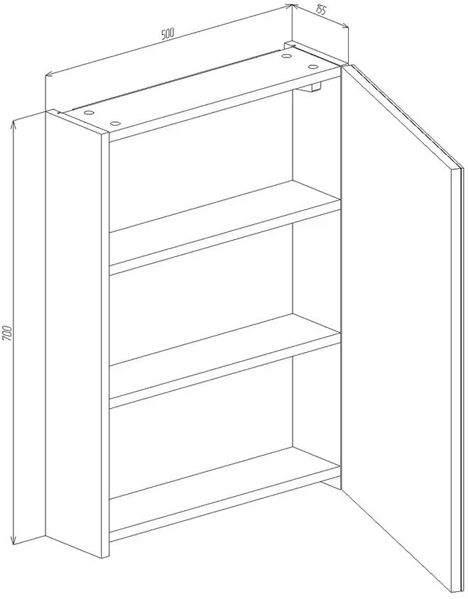 Шкаф с зеркалом Bayro Dorado 500x700см Right, белый