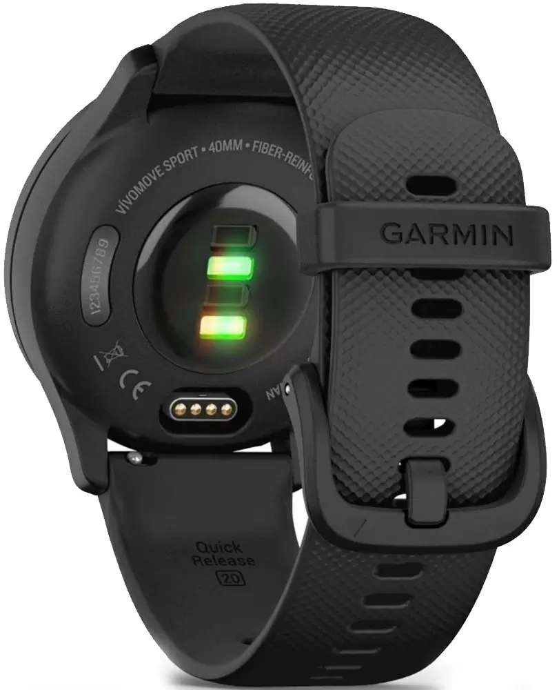 Smartwatch Garmin vivomove Sport, Black Case and Silicone Band with Slate Accents