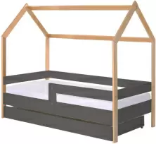 Детская кровать BellaLuni Domek 80x180см с ящиком/матрасом, бук/графит