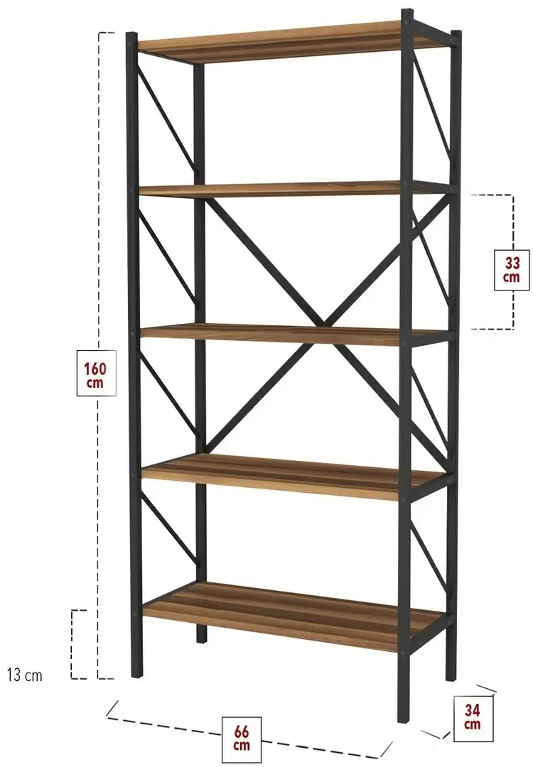 Etajeră Fabulous Shelves Metal 5 sectiuni, nuc/negru