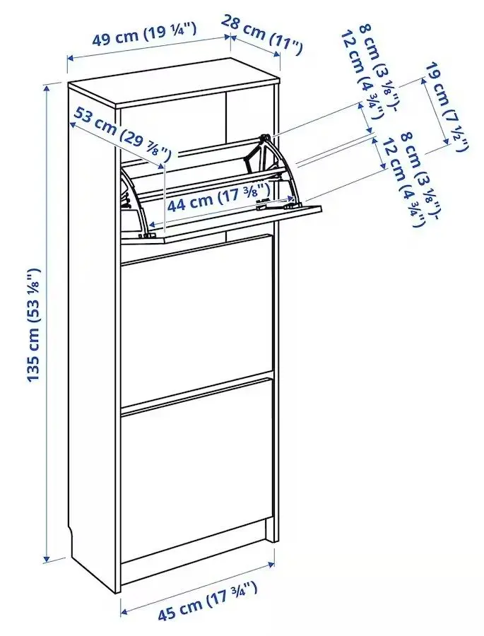 Dulap pentru încălțăminte IKEA Bissa 3 compartimente 49x28x135cm, alb