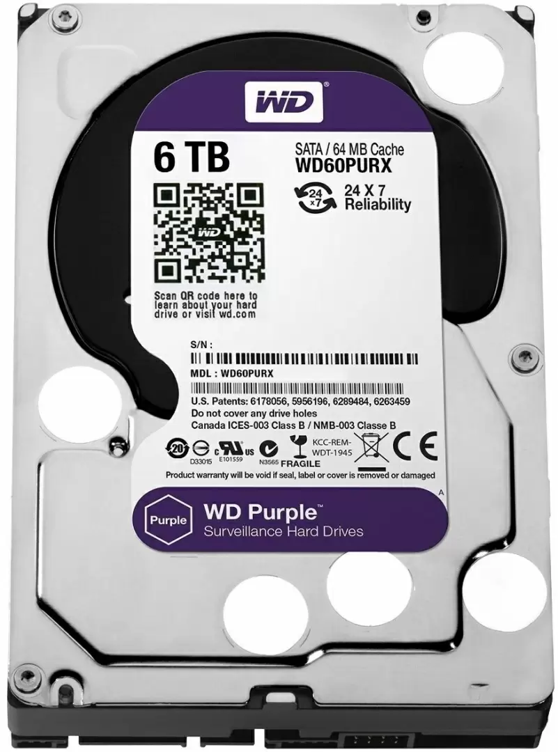 Жесткий диск Western Digital Purple 3.5" WD60PURZ, 6ТБ