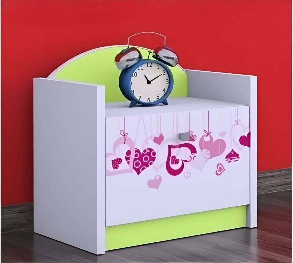 Тумба прикроватная Happy Babies Happy SZN02 Falling Hearts, белый/пастельно-зеленый на tehnoparc.md Тумба прикроватная Happy Babies Happy SZN02 Falling Hearts, белый/пастельно-зеленый