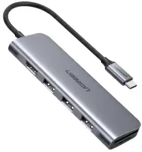 Разветвитель Ugreen USB-C to 3xUSB3.0-A HUB + HDMI + TF/SD, серый