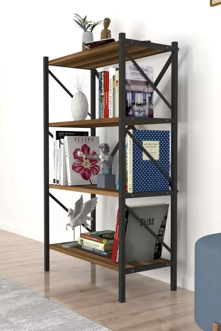 Стеллаж Fabulous 4 Shelves Metal, орех/черный