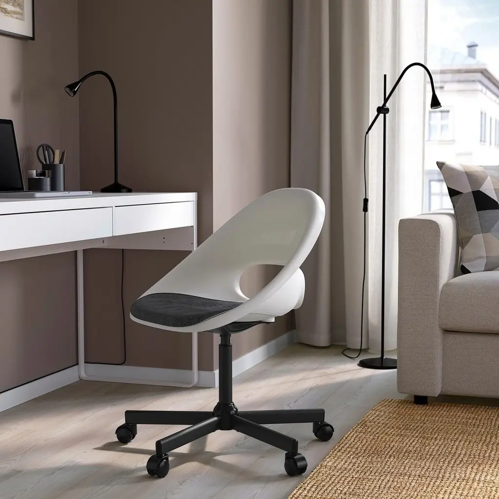 Scaun de birou IKEA Loberget/Malskar rotativ/cu pernă, alb/negru/gri închis
