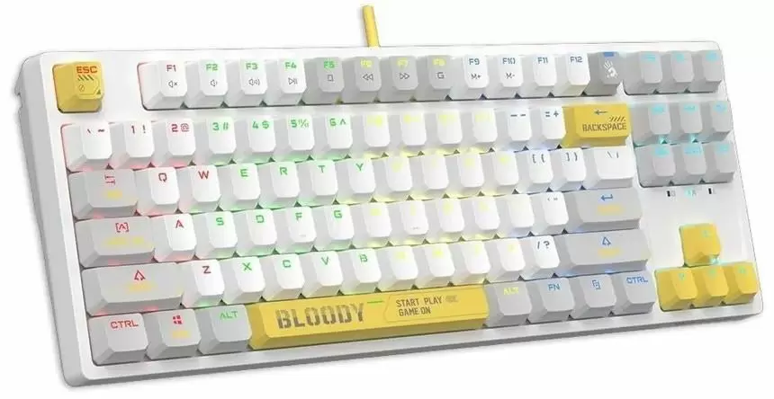 Tastatură Bloody S87, alb/gri/galben