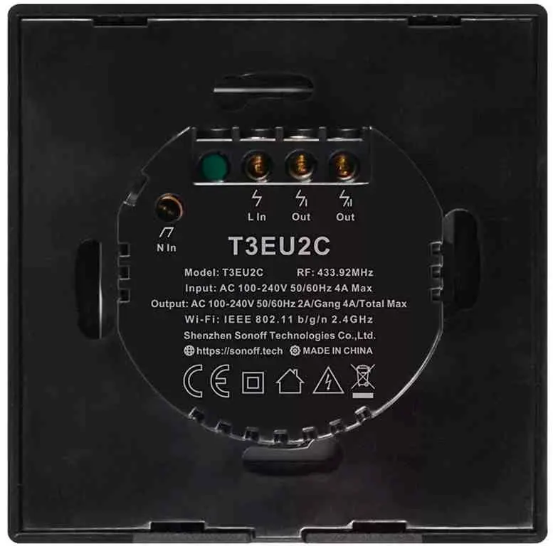 Întrerupător smart Sonoff Smart Wall Switch TX Series 2 Gang EU Wi-Fi, negru