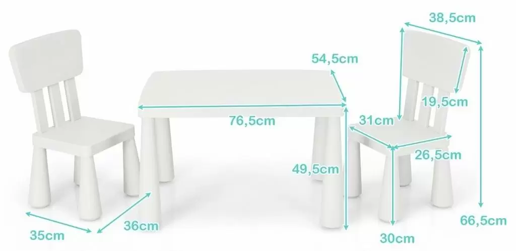 Набор столик + 2 стульчика Costway HW66810WH, белый