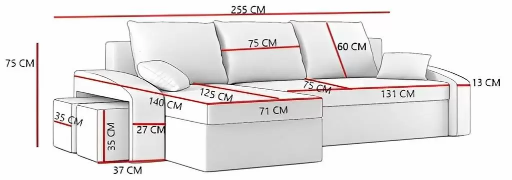 Canapea de colț Magnifico Meble Hewlet Foam Shelf Left/Pouffe Right Mikro 27/Mikro 31, gri/alb