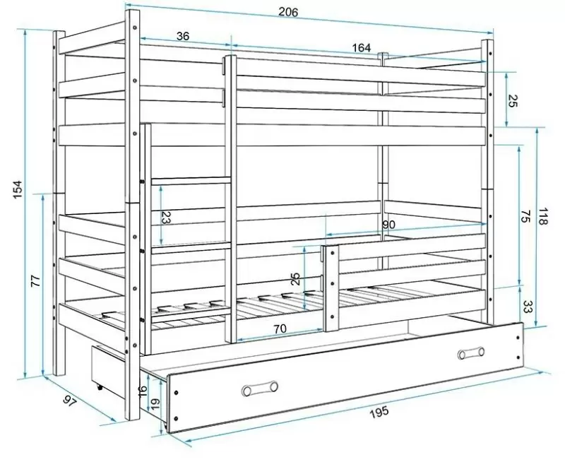 Детская кровать BMS Group Eryk с ящиком 90x200см, графит