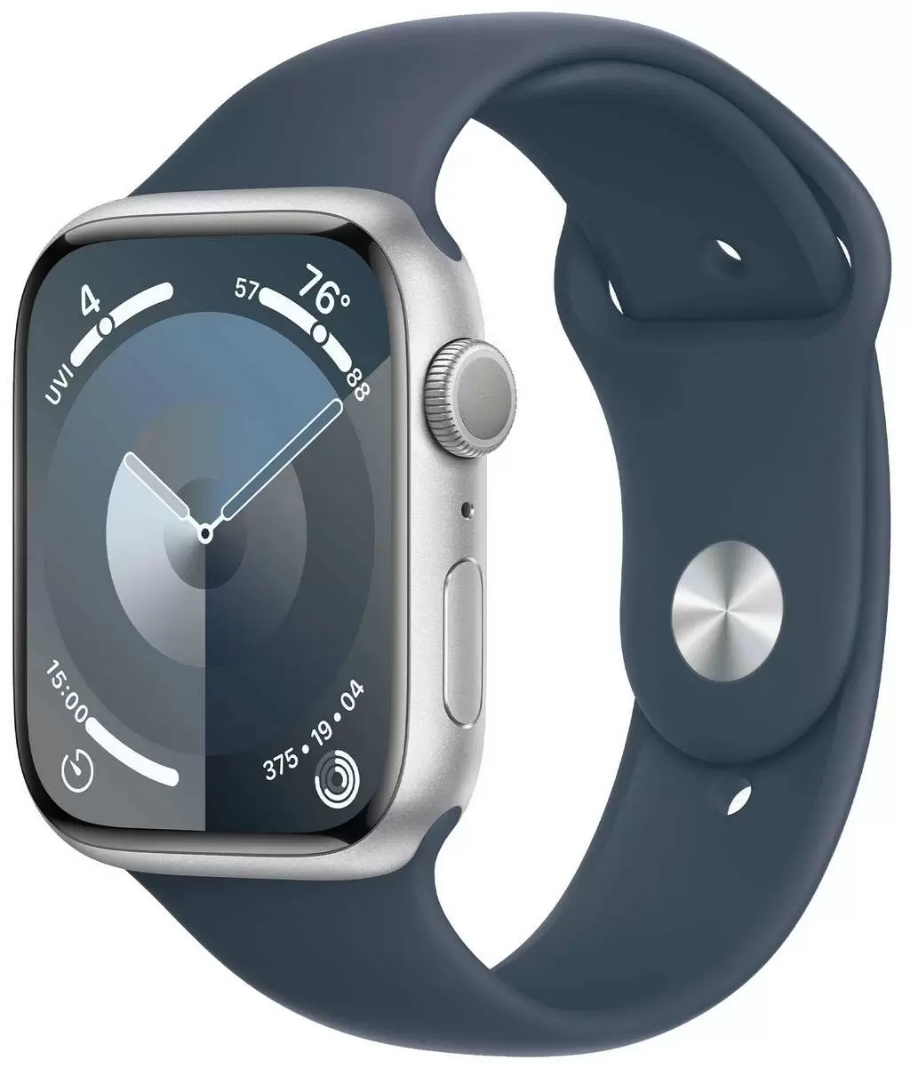 Умные часы Apple Watch Series 9 GPS 45mm Silver Aluminium Case with Storm Blue Sport Band M/L