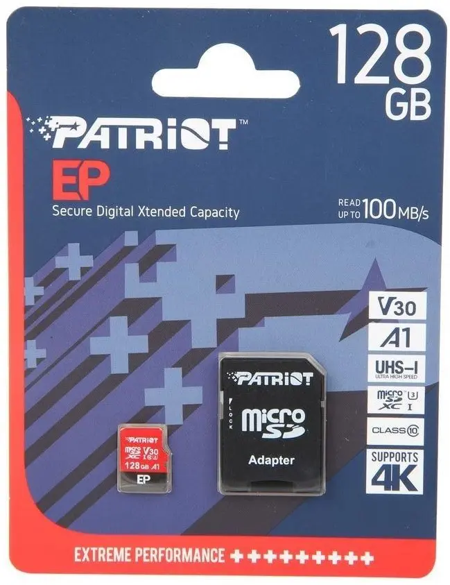 Card de memorie flash Patriot EP Series MicroSDXC V30 + SD adapter, 128GB