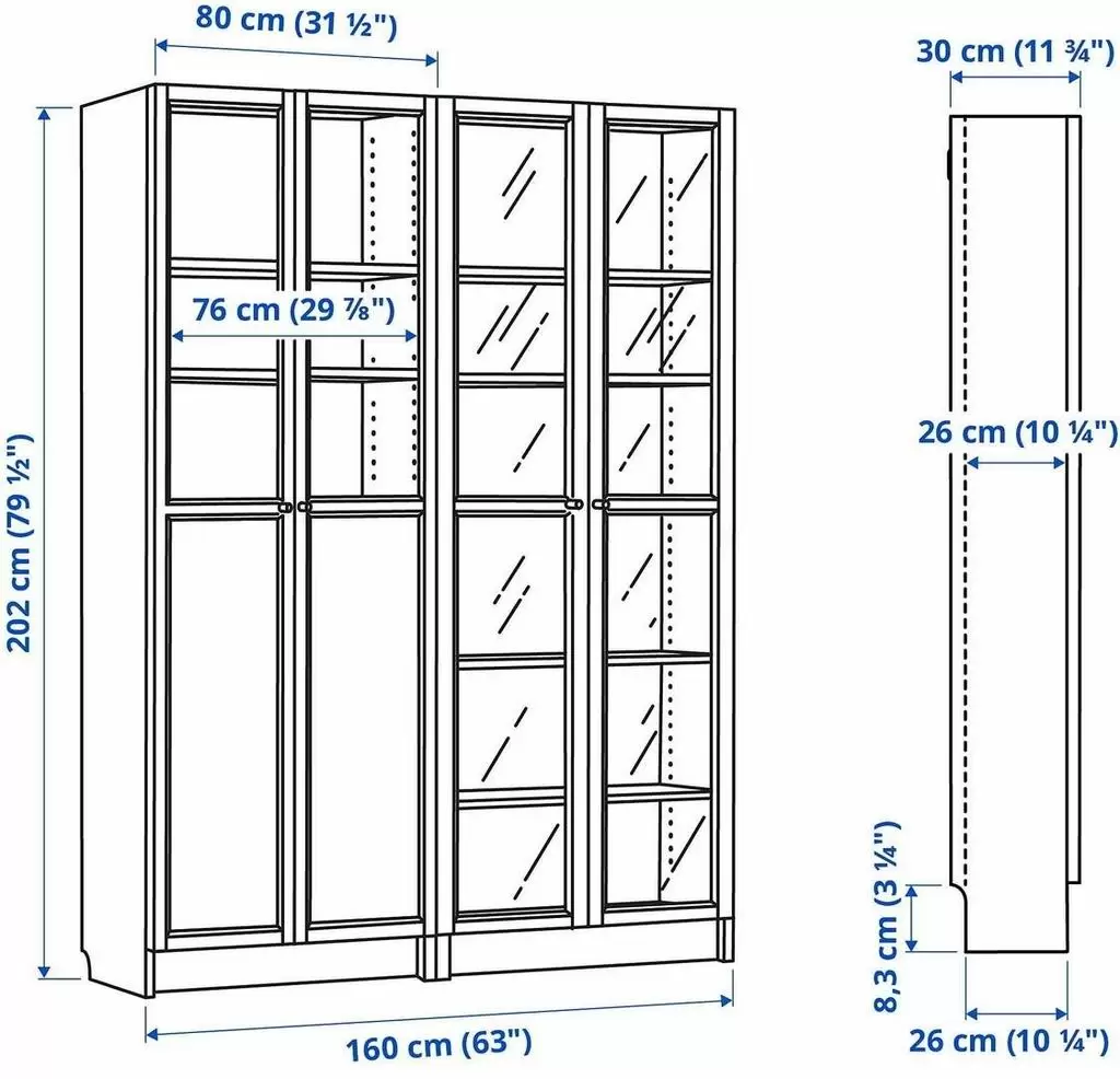 Книжный шкаф IKEA Billy/Oxberg 160x30x202см, белый
