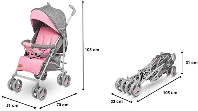 Cărucior Lionelo Irma, gri/roz