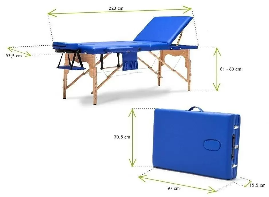 Массажный стол трёхсекционный BodyFit 581 XXL, синий