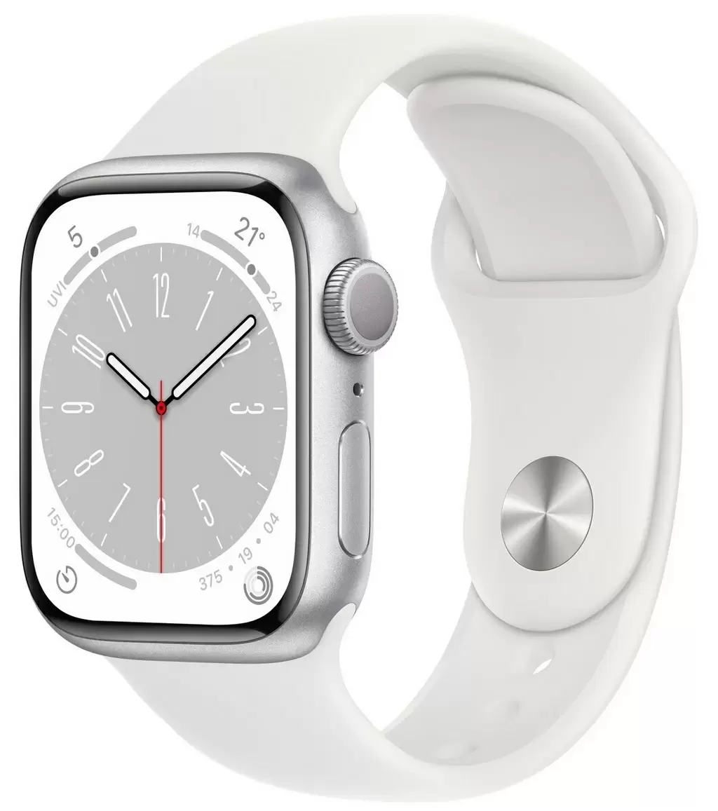 Smartwatch Apple Watch Series 8 41mm, carcasă din aluminiu, curea tip sport alb