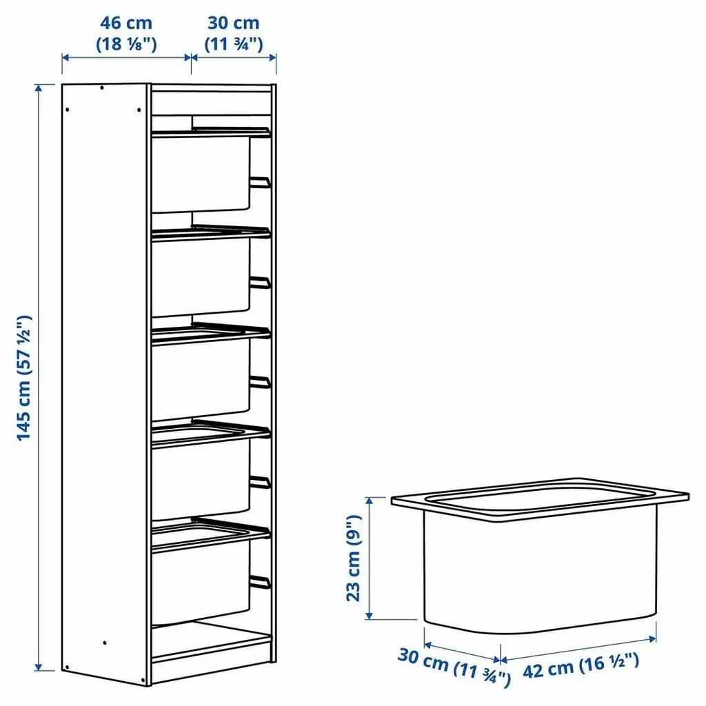 Стеллаж с контейнерами IKEA Trofast 46x30x145см, белый/серый
