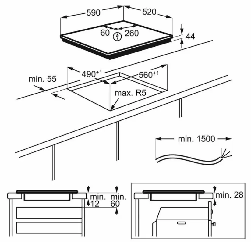 Plită incorporabilă cu inducție Electrolux EIT61443B, negru