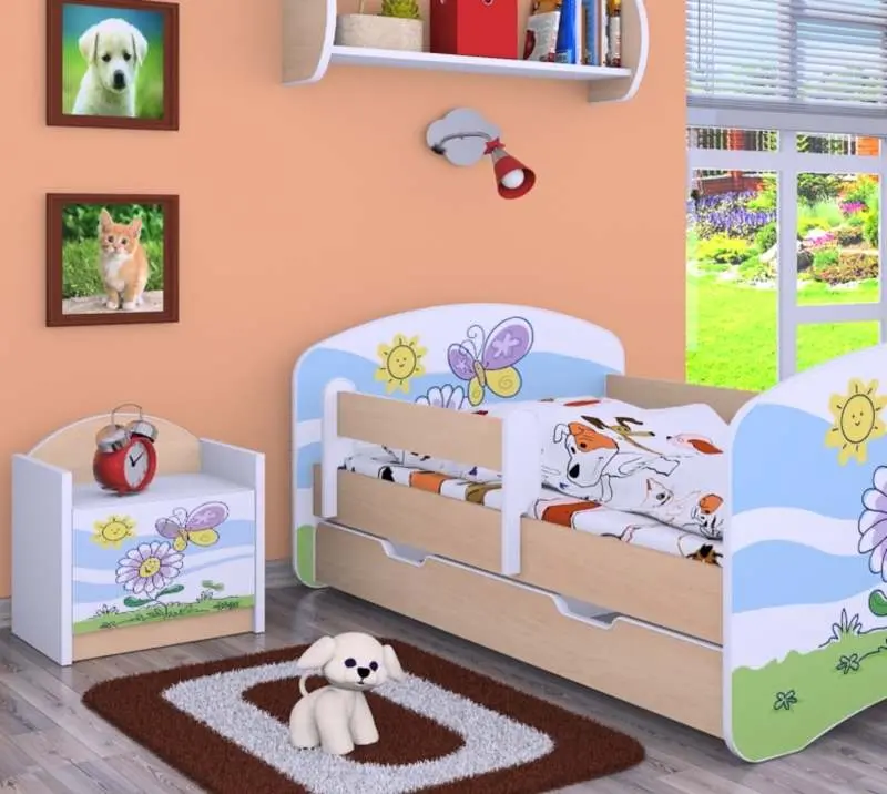 Тумба прикроватная Happy Babies Happy SZN02 Flower And Butterfly, белый/светлая груша на tehnoparc.md Тумба прикроватная Happy Babies Happy SZN02 Flower And Butterfly, белый/светлая груша