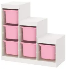 Стеллаж с контейнерами для игрушек IKEA Trofast 6 контейнеров 99x44x94см, белый/розовый