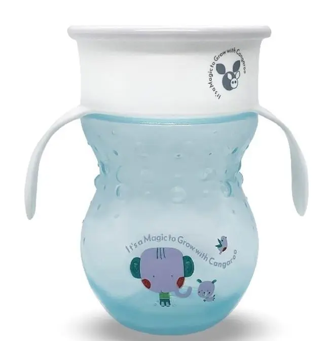 Cană cu pai Cangaroo Magical Cup 360, albastru deschis