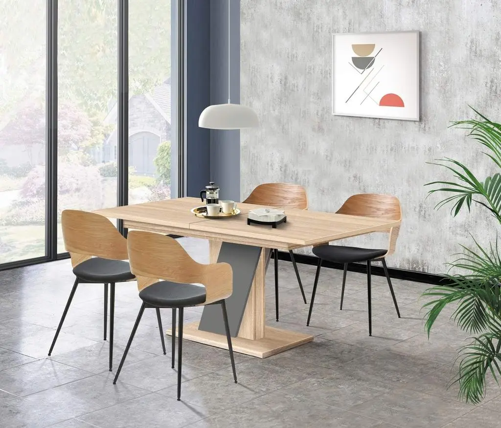 Masă Modern Slider 140/180x80x80cm, stejar sonoma/ardezie gri