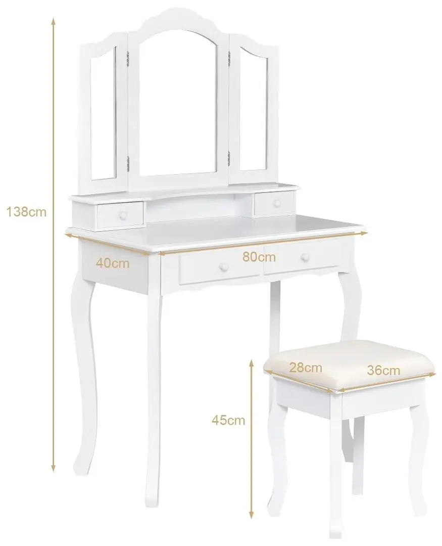 Masă de toaletă Costway HW65954WH, alb